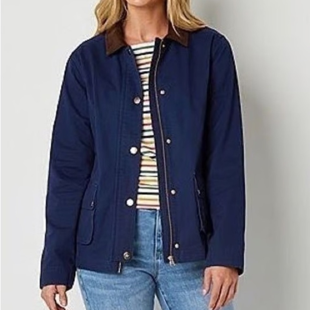 St.John’s Bay Lightweight Field Jacket American Navy Brown Corduroy Collar Small